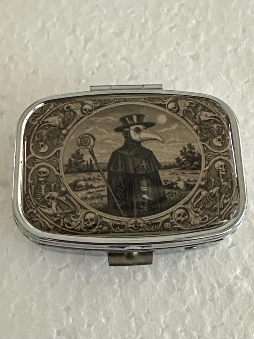 Plague Doctor Metal Pill Box - Black and Silver